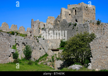 Il Castello di Puilaurens in Puilaurens, Francia Foto Stock