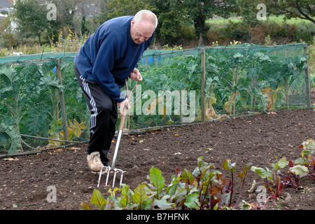 Un uomo scava nel suo riparto in Bovey Tracey Devon England Foto Stock