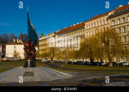 Memorial per la seconda guerra mondiale alla fermata metro Malostranska nel quartiere di Mala Strana di Praga Repubblica Ceca Europa Foto Stock