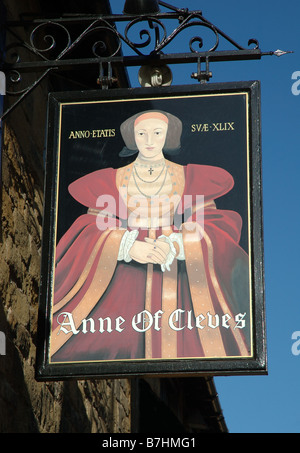 Anne of Cleves pub segno, melton mowbray, leicestershire, England, Regno Unito Foto Stock