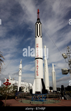 La NASA Mercury Redstone libertà 7 rocket Visitor Center dal Kennedy Space Center di Cape Canaveral per tour turistici display del museo Foto Stock