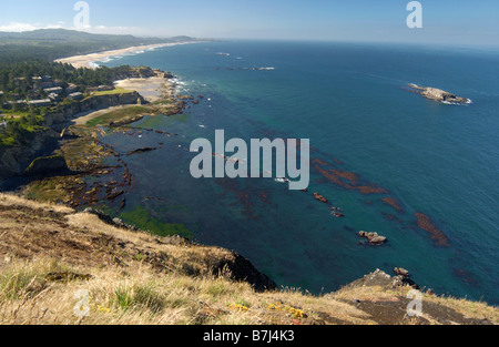 Aqua oceano colorato e costa rocciosa, Oregon Coast, Oregon, Stati Uniti d'America Foto Stock