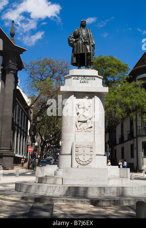 Dh Zarco statua Funchal Madeira fondatore explorer Joao Goncalves Zarco Foto Stock