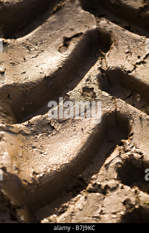 Percorsi molto profondi del trattore nel fango in inverno Foto Stock