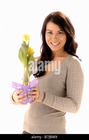 Ragazza giovane w/Flower, Regina, Saskatchewan Foto Stock