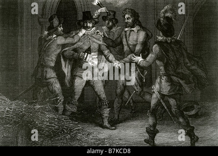 GUY FAWKES è arrestato sotto le case del Parlamento nel 1604 Foto Stock