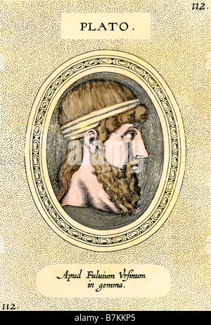 Ritratto di Platone. Colorate a mano l'incisione Foto Stock