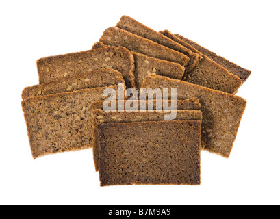 Fette di pane marrone vollkornbrot tedesco tutto il mais pane scuro chicco di mais derrata alimentare pane integrale di grano intero assortime Foto Stock