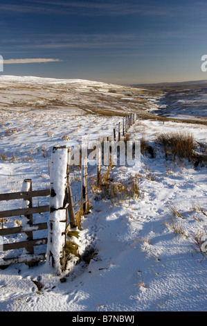 Guardando verso il basso una coperta di neve Harwood in Teesdale da vicino alla testa Ashgill Co Durham Inghilterra Foto Stock