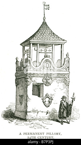 Gogna permanente torre trecentesca guard gogna è un dispositivo utilizzato in punizione pubblica umiliazione e spesso additiona Foto Stock