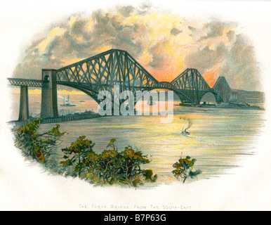 Forth Bridge sout viaggio oriente connessione trasporto ferro metallico a struttura in acciaio ingegneria civile commercio fluviale barca spedizione navale Foto Stock