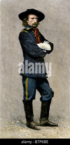 Il maggiore generale George Armstrong Custer. Colorate a mano la xilografia di Matthew Brady fotografia Foto Stock