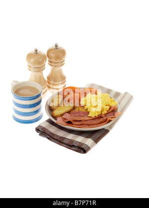 Colazione cotta pancetta e uova strapazzate Foto Stock