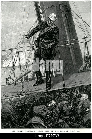 Sir Henry Havelock Fire Golfo Persico soldato combattendo la battaglia della Guerra morte attacco assedio combattere la battaglia navale della flotta di acqua di mare Vela Foto Stock