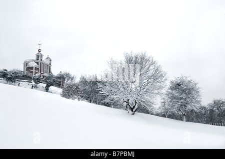 L'Osservatorio Reale di Greenwich in una coperta di neve il parco di Greenwich Foto Stock