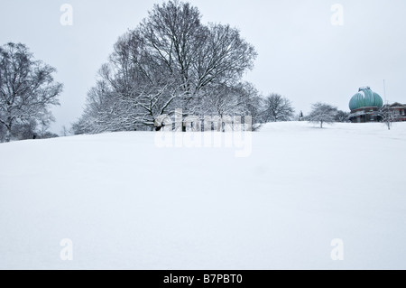 L'Osservatorio Reale di Greenwich in una coperta di neve il parco di Greenwich Foto Stock