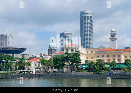 Sul fiume Singapore quartiere coloniale Raffles Landing Site nord Boat Quay Foto Stock