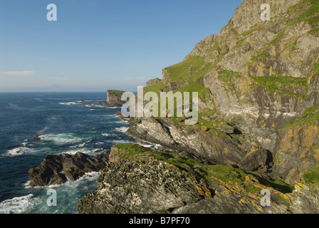 West coast scogliere sulla isola di Colonsay uccelli marini allevamento Isle of Mull in distanza Argyll and Bute Scozia Giugno Foto Stock