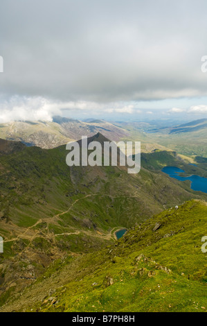 Llyn Llydaw serbatoio vista dalla cima di Mount Snowdon Galles Foto Stock