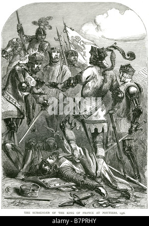 Rinuncia re Francia Poictiers 1356 soldato combattendo la battaglia della Guerra morte attacco assedio lotta carica la battaglia di Poitiers è stato foug Foto Stock