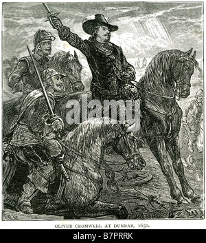 Oliver Cromwell Dunbar 1650 politico Commonwealth repubblicano cavallo Inghilterra UK GB Gran Bretagna soldato combattendo la battaglia della Guerra Foto Stock