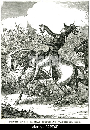 La morte di Sir Thomas Picton Waterloo 1815 tenente generale campagna cavallo soldato combattendo la battaglia della Guerra assedio di attacco Foto Stock