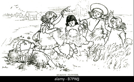 Fiori di prato estate il prelievo dei bambini che giocano parco giardino al di fuori del paese di piante lato divertente ragazze ragazza Foto Stock