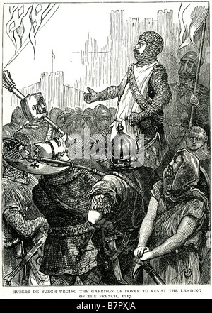 Hubert Burgh sollecitando la guarnigione Dover resistere Sbarco francese 1217 soldati guerra parlare di invasione folla Foto Stock