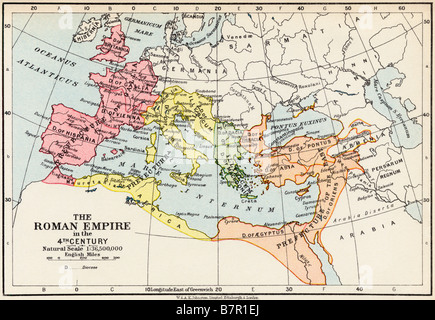 Mappa dell'impero romano nel IV secolo Foto Stock