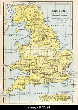 Mappa dell'Inghilterra. Britannia sotto i Romani Foto Stock