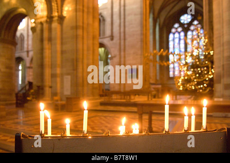 Candele nel transetto sud della cattedrale di Hereford Hereford Herefordshire England Regno Unito Foto Stock