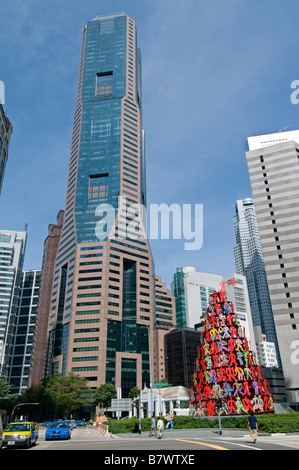 Raffles Place Singapore CBD alto edificio di uffici bancari finanziari centro commerciale Foto Stock