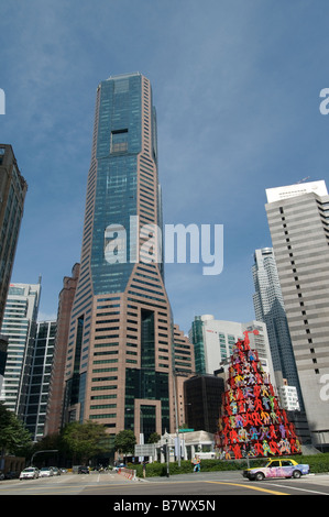 Raffles Place Singapore CBD alto edificio di uffici bancari finanziari centro commerciale Foto Stock