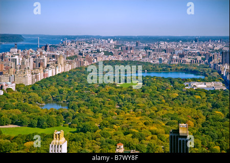 New York. Central Park, dal tetto dell'edificio Rockefeller, guardando a Nord Foto Stock