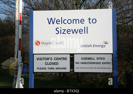 Ingresso Sisewell segno centrale nucleare Suffolk in Inghilterra Foto Stock