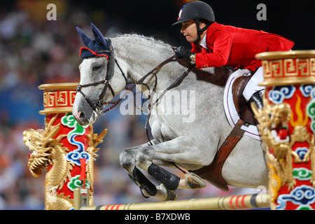 Laura Kraut STATI UNITI D'America Agosto 18 2008 Equestrian durante le Olimpiadi di Pechino 2008 Giochi Olimpici Estivi Show Jumping concorrenza a Shatin in Hong Kong Cina Foto di Yusuke Nakanishi AFLO SPORT 1090 Foto Stock