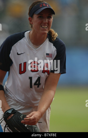 Monica Abbott USA 20 AGOSTO 2008 Softball ai Giochi Olimpici di Pechino del 2008 Womens semifinali match tra Giappone 1 4 USA a Fengtai Sports Center Softball Field Pechino Cina Foto di Koji Aoki AFLO SPORT 0008 Foto Stock