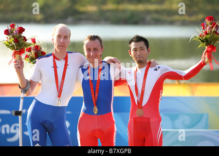 Masaki Fujita JPN 12 settembre 2008 il ciclismo su strada a Pechino 2008 Giochi Paralimpici Mens Cronometro Individuale LC3 finale a Ming Foto Stock