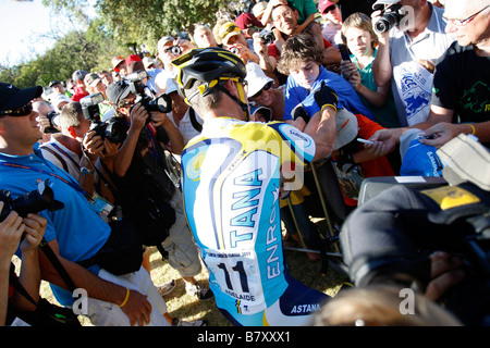 Lance Armstrong USA gennaio 18 2009 Ciclismo Lance Armstrong del Team Astana durante il Tour Down Under Classic Team presentation Foto Stock