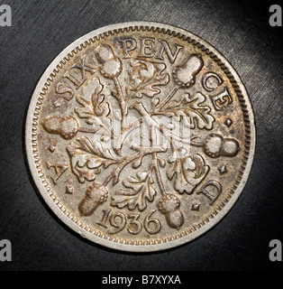 6d sixpence tanner metà scellino King George quinto V Gran Bretagna moderna 2,5 pence Foto Stock