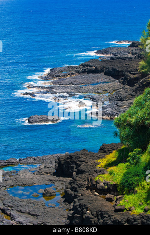 Costa di lava vicino al Queens Bath Princeville Isola di Kauai Hawaii Foto Stock