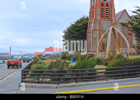 La cattedrale di Christ Church Stanley Isole Falkland Whalebone arch Foto Stock