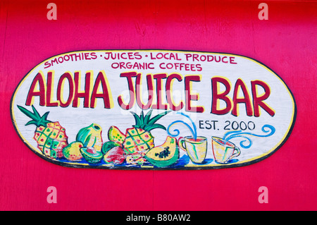 Aloha Juice Bar segno Hanalei Isola di Kauai Hawaii Foto Stock