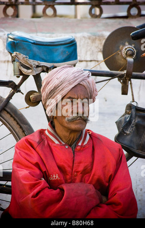 Locale indiana testa di uomo con turbante Bikaner Rajasthan in India Foto Stock