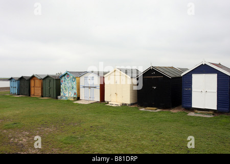 Il faggio capanne sulla costa orientale dell'Inghilterra, Harwich, Essex Foto Stock