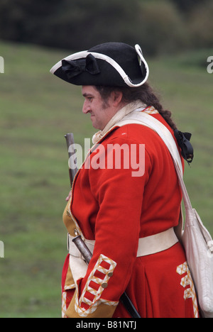 Redcoat soldato durante il 2008 rievocazione della battaglia di Prestonpans, Scozia. Foto Stock