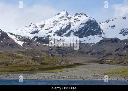 Stromness Valley, Isola Georgia del Sud, Shackleton Route è venuto su Mano sinistra pass Foto Stock