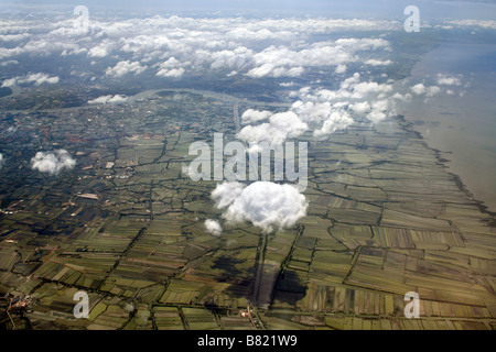 Veduta aerea rurale sobborghi di Bangkok in Thailandia che mostra il mosaico di campi (PADI) Foto Stock