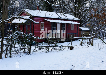 Chalet in legno o shack in Whittledene boschi vicino Ovingham in Northumberland Foto Stock