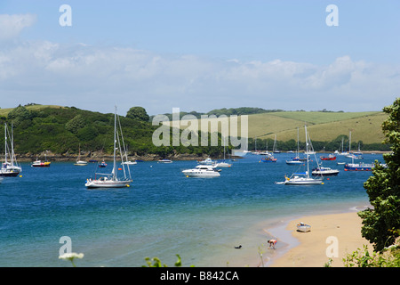 Ripresa aerea di una spiaggia Salcombe Devon England Regno Unito Foto Stock
